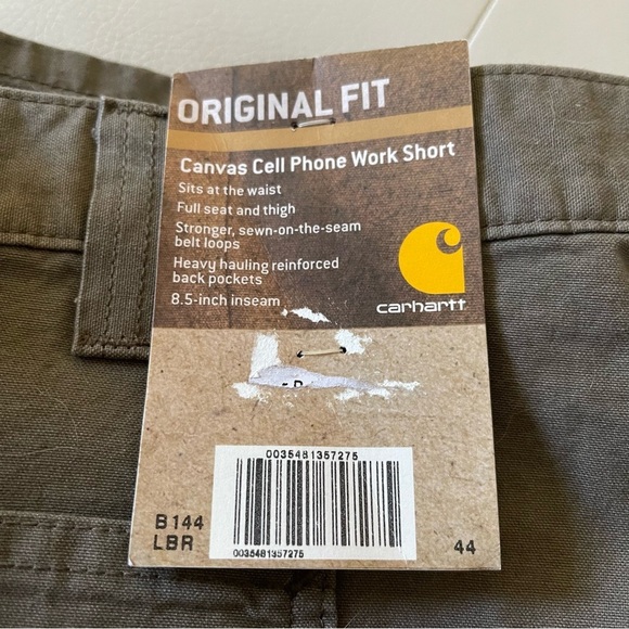 NWT Men's 44 waist new Carhartt shorts with cell phone pocket brown color - Picture 3 of 8